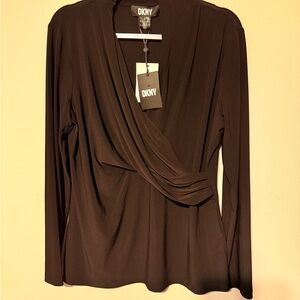 DKNY Women's Elegant Black Drape Blouse